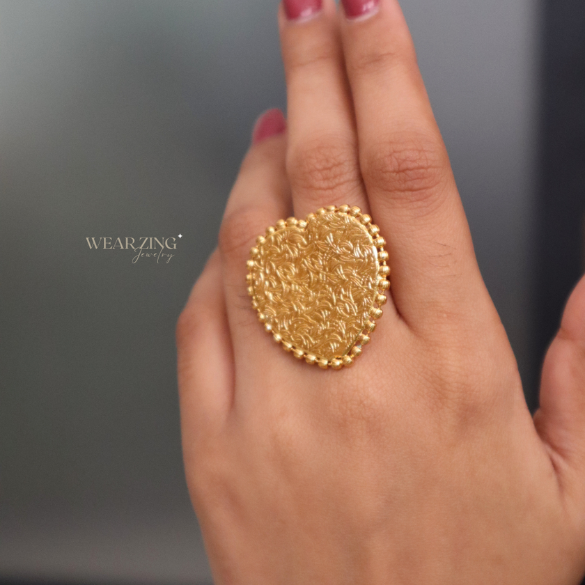 Chunky Gold Heart Ring WearZing - Crystal Jewelry Store in India
