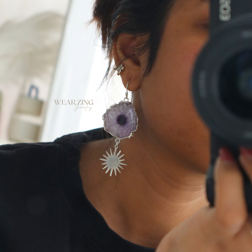 Purple Spark Silver Solar Earrings