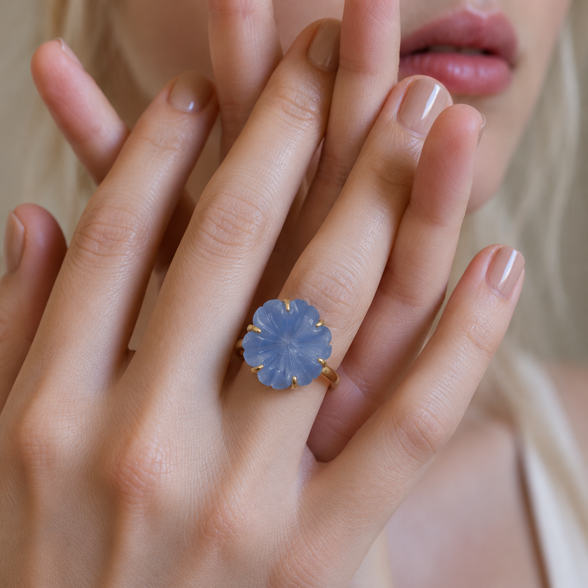 Aquamarine Flower Ring WearZing - Crystal Jewelry Store in India
