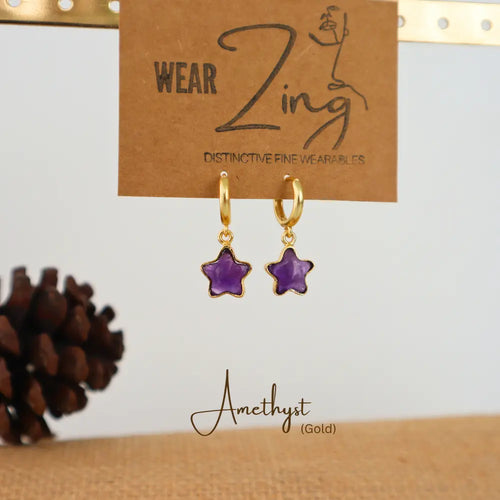 Amethyst Star Huggies WearZing - Crystal Jewelry Store in India