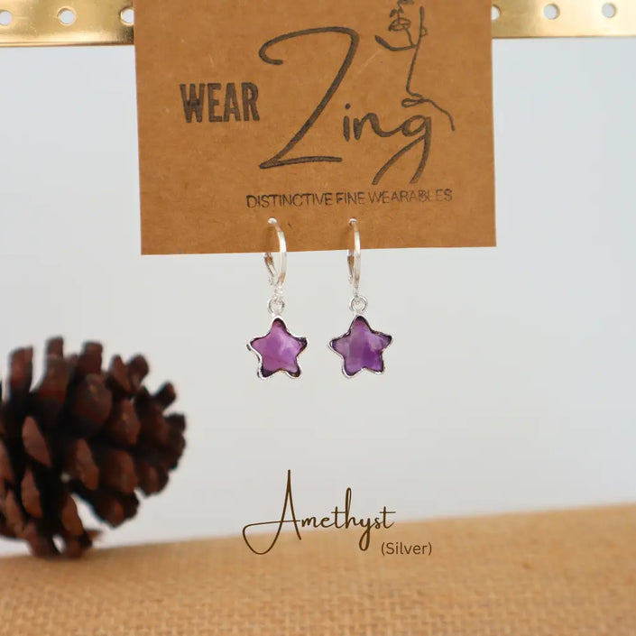 Amethyst Star Huggies WearZing - Crystal Jewelry Store in India