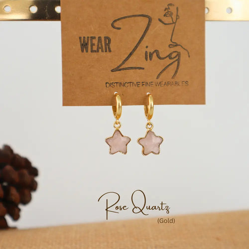 Rose Quartz Star Huggies WearZing - Crystal Jewelry Store in India
