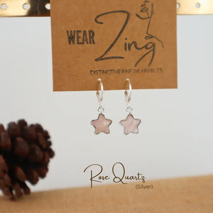 Rose Quartz Star Huggies WearZing - Crystal Jewelry Store in India