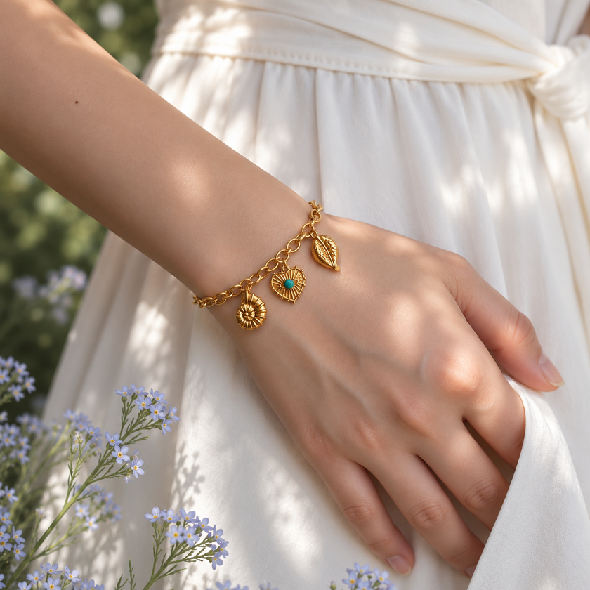 Gold Shell & Heart Charm Bracelet WearZing - Crystal Jewelry Store in India