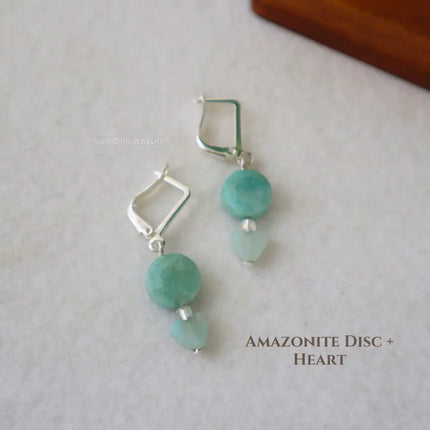 Amazonite Heart Silver Drops WearZing - Crystal Jewelry Store in India