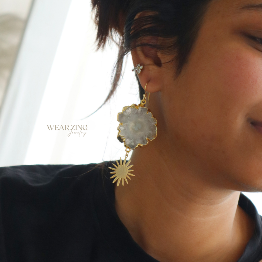 White Spark Gold Solar Earrings