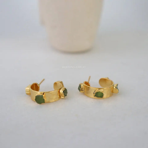 Peridot Raw Studed Hoops WearZing - Crystal Jewelry Store in India