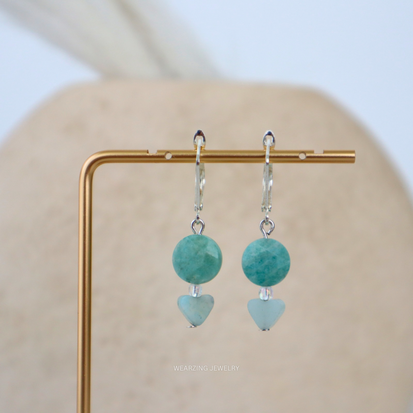 Amazonite Heart Silver Drops WearZing - Crystal Jewelry Store in India