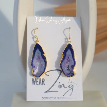 Blue Agate Loop Earrings WearZing - Crystal Jewelry Store in India