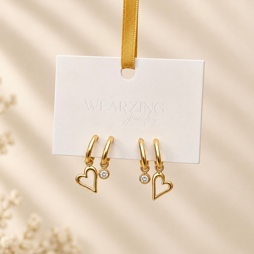 Dual Heart Drop Earrings WearZing - Crystal Jewelry Store in India
