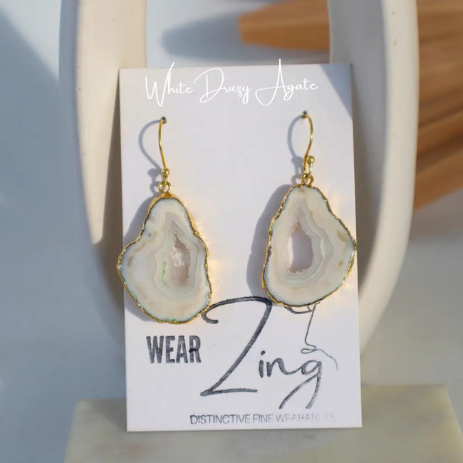White Agate Loop Earrings WearZing - Crystal Jewelry Store in India