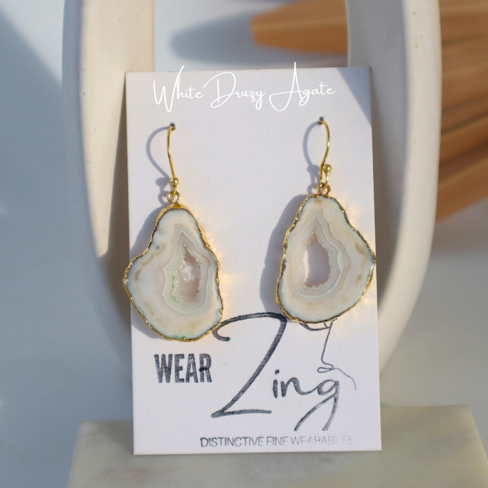 White Agate Loop Earrings