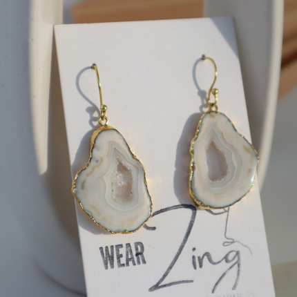 White Agate Loop Earrings