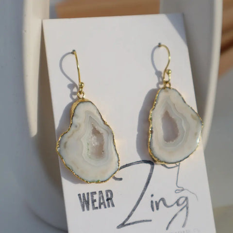 White Agate Loop Earrings WearZing - Crystal Jewelry Store in India