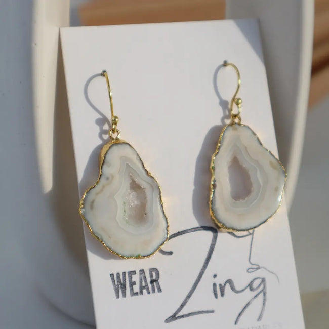 White Agate Loop Earrings WearZing - Crystal Jewelry Store in India