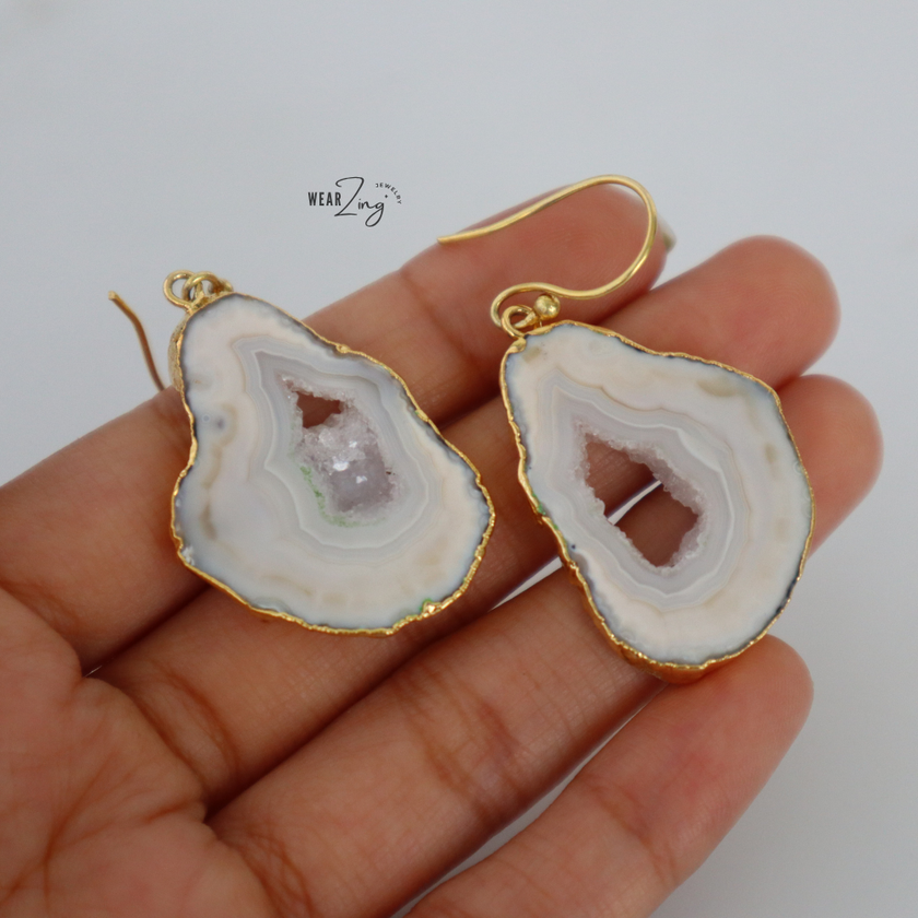 White Agate Loop Earrings