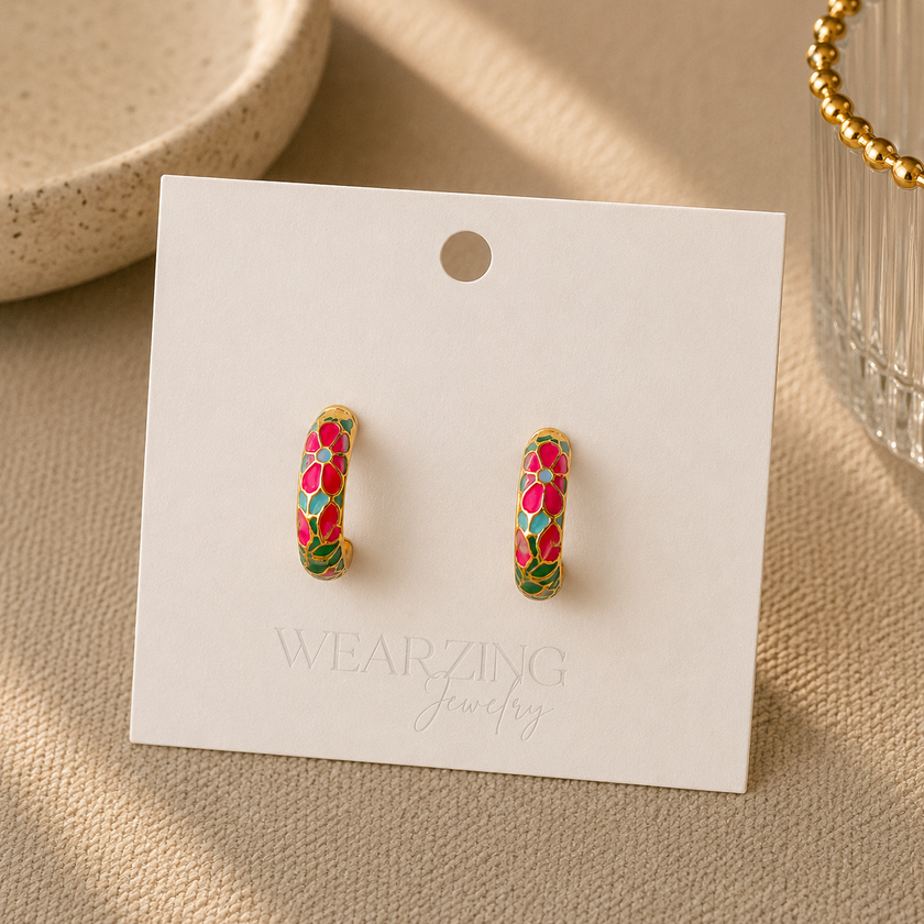 Garden Bloom Enamel C-Hoops WearZing - Crystal Jewelry Store in India