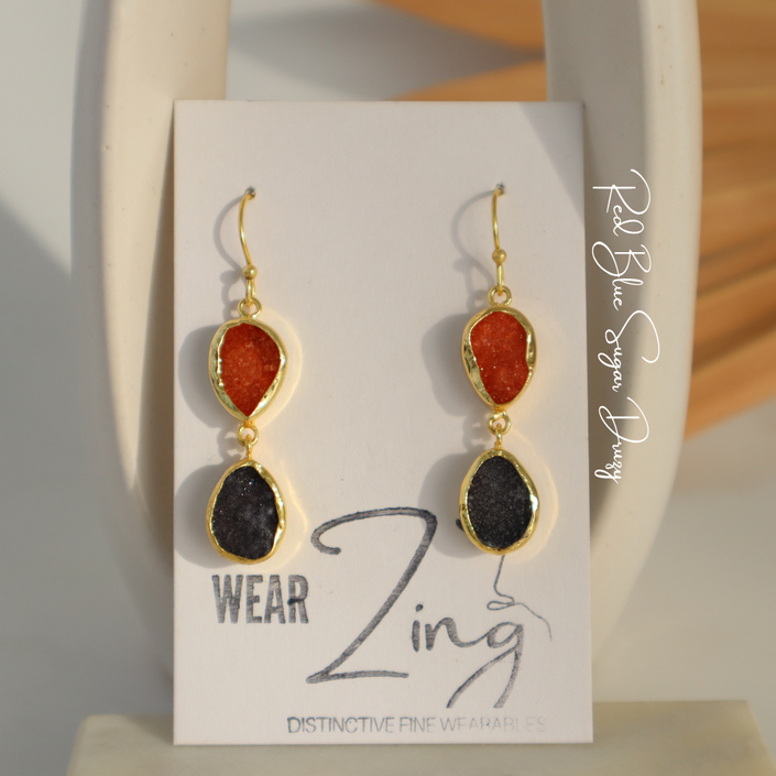 Red Blue Druzy Drops