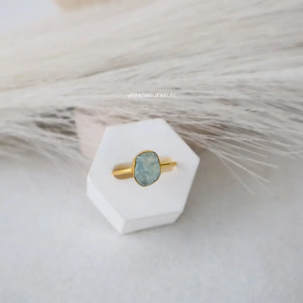 Aquamarine Raw Ring WearZing - Crystal Jewelry Store in India