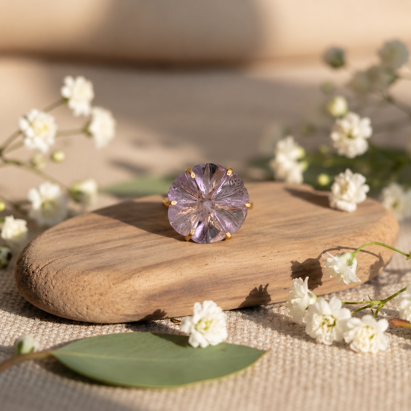 Amethyst Flower Ring WearZing - Crystal Jewelry Store in India