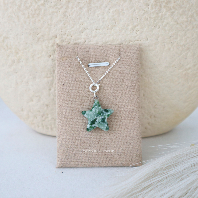 Greendot Jasper Star Pendant - Silver