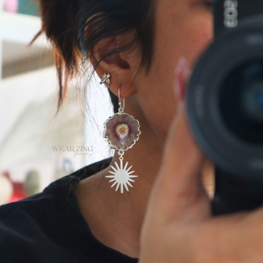 Pink Spark Silver Solar Earrings