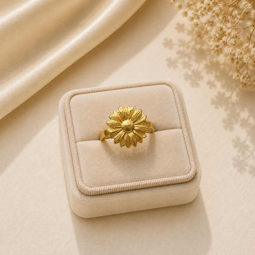 Golden Sunflower Ring WearZing - Crystal Jewelry Store in India