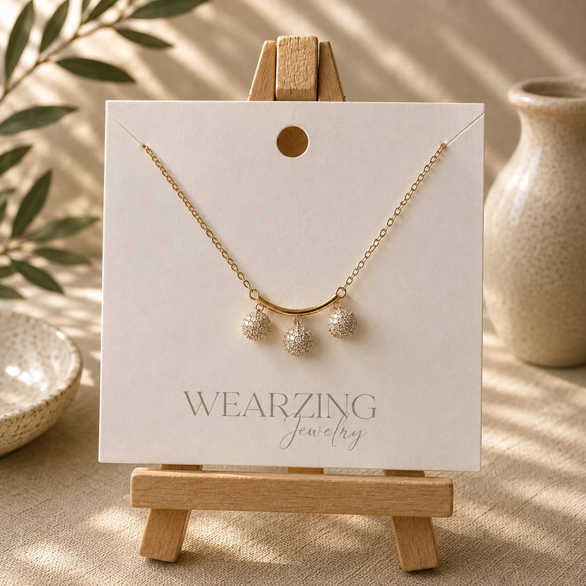 Trio Crystal Orb Curved Necklace
