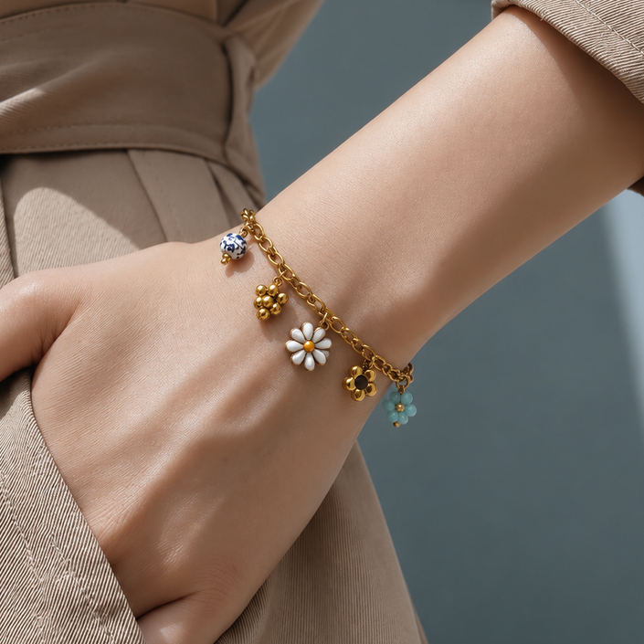Flora Charm Link Bracelet WearZing - Crystal Jewelry Store in India