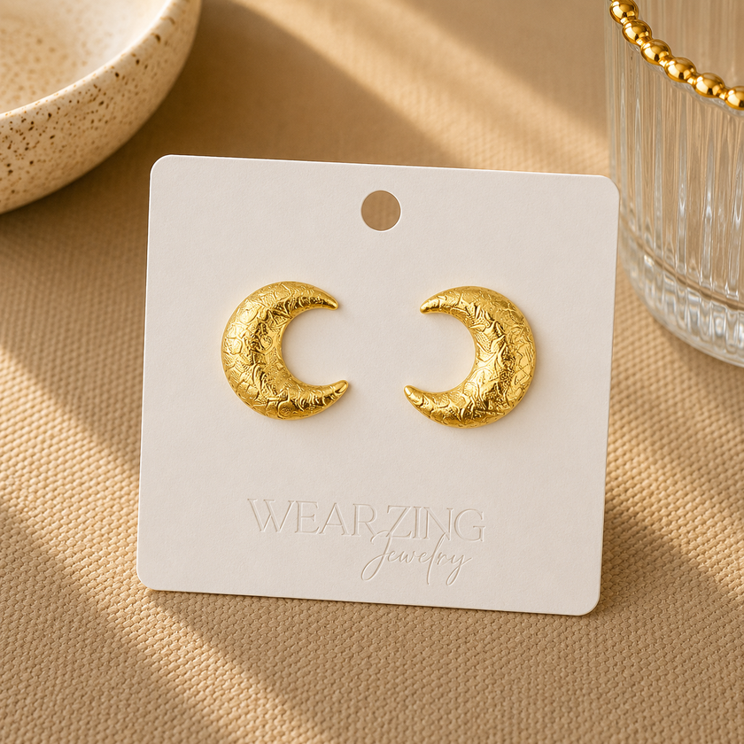 Moon Textured Studs WearZing - Crystal Jewelry Store in India
