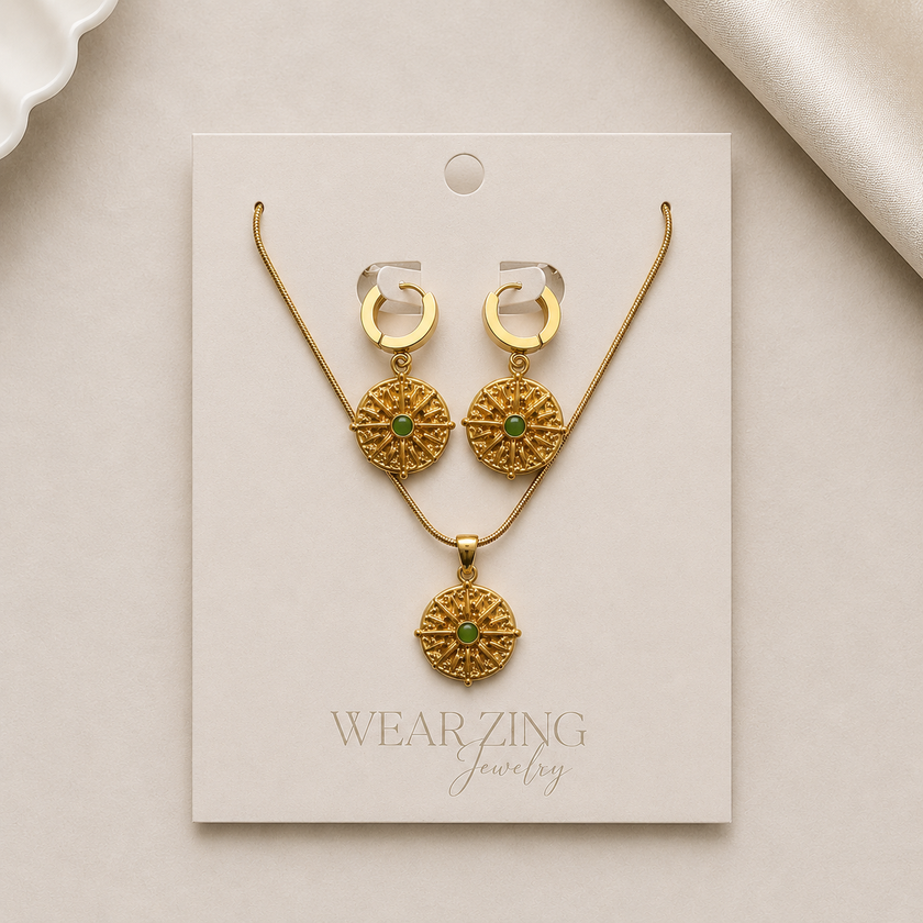Sunburst Medallion Pendant & Huggies Set WearZing - Crystal Jewelry Store in India