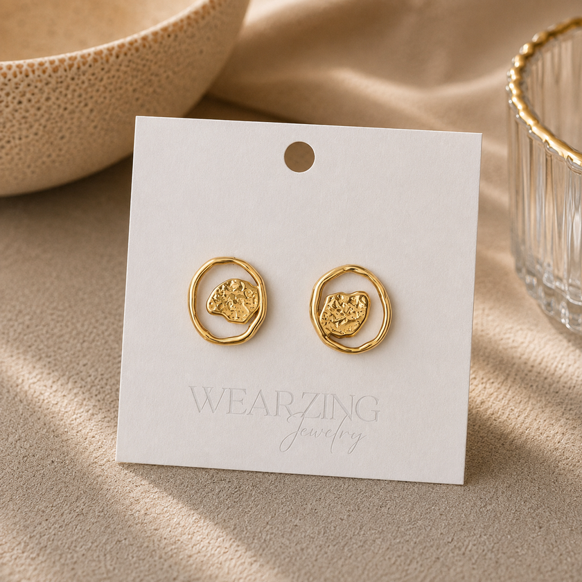 Molten Gold Nugget Oval Studs WearZing - Crystal Jewelry Store in India