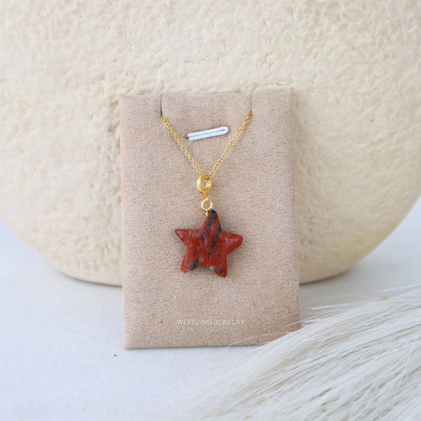 Red Jasper Star Pendant - Gold