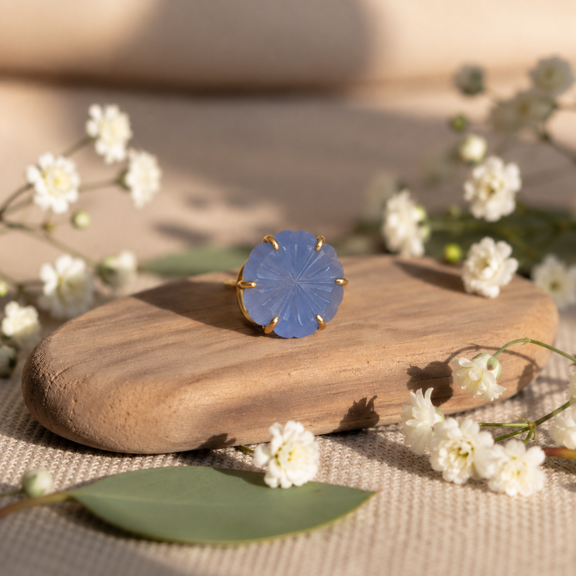 Aquamarine Flower Ring WearZing - Crystal Jewelry Store in India