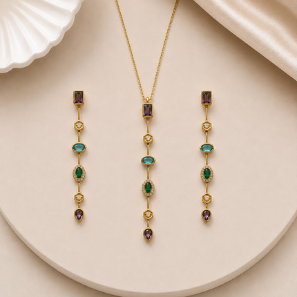 Multi-Stone Drop Pendant & Earrings Set WearZing - Crystal Jewelry Store in India
