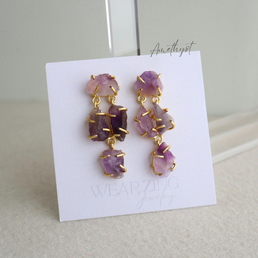 Amethyst Cluster Line Earrings