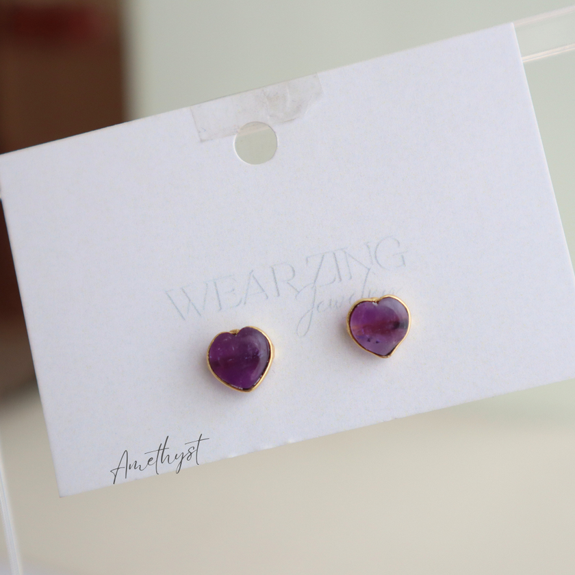 Amethyst Mini Heart Studs