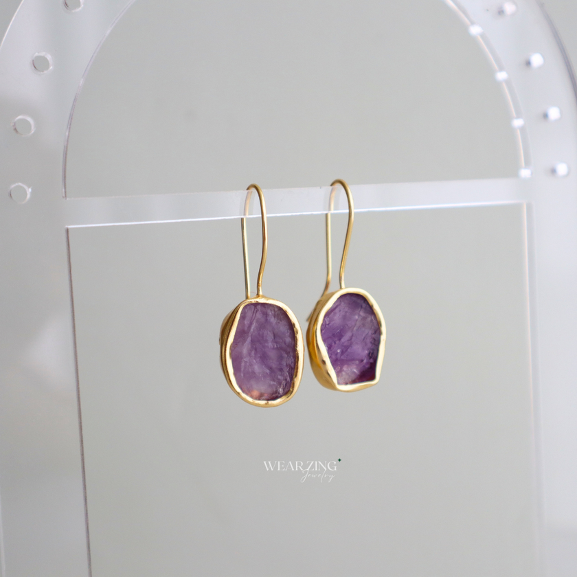 Amethyst Raw Drop Earrings
