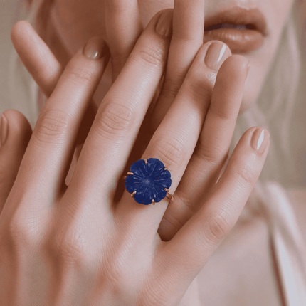 Lapis Lazuli Flower Ring WearZing - Crystal Jewelry Store in India