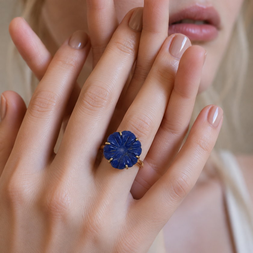 Lapis Lazuli Flower Ring WearZing - Crystal Jewelry Store in India