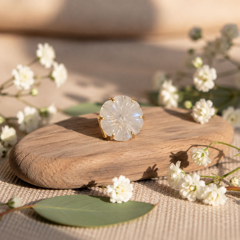 Moonstone Flower Ring WearZing - Crystal Jewelry Store in India