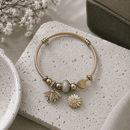 Golden Honeybee Charm Bangle WearZing - Crystal Jewelry Store in India