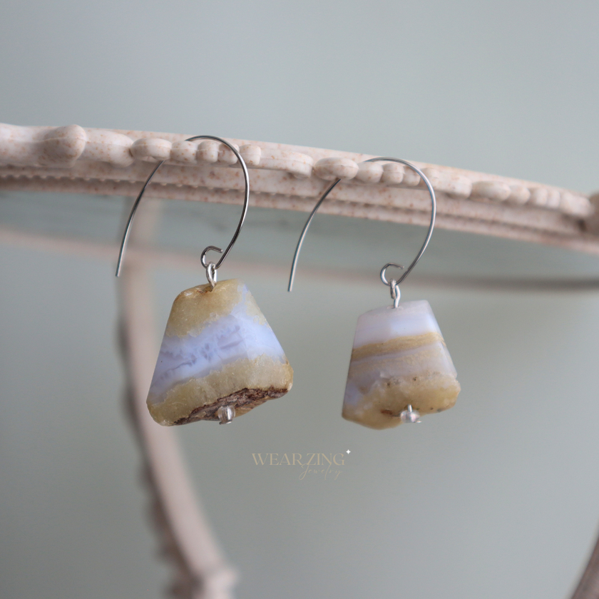 Blue Lace Agate Raw Silver Drops