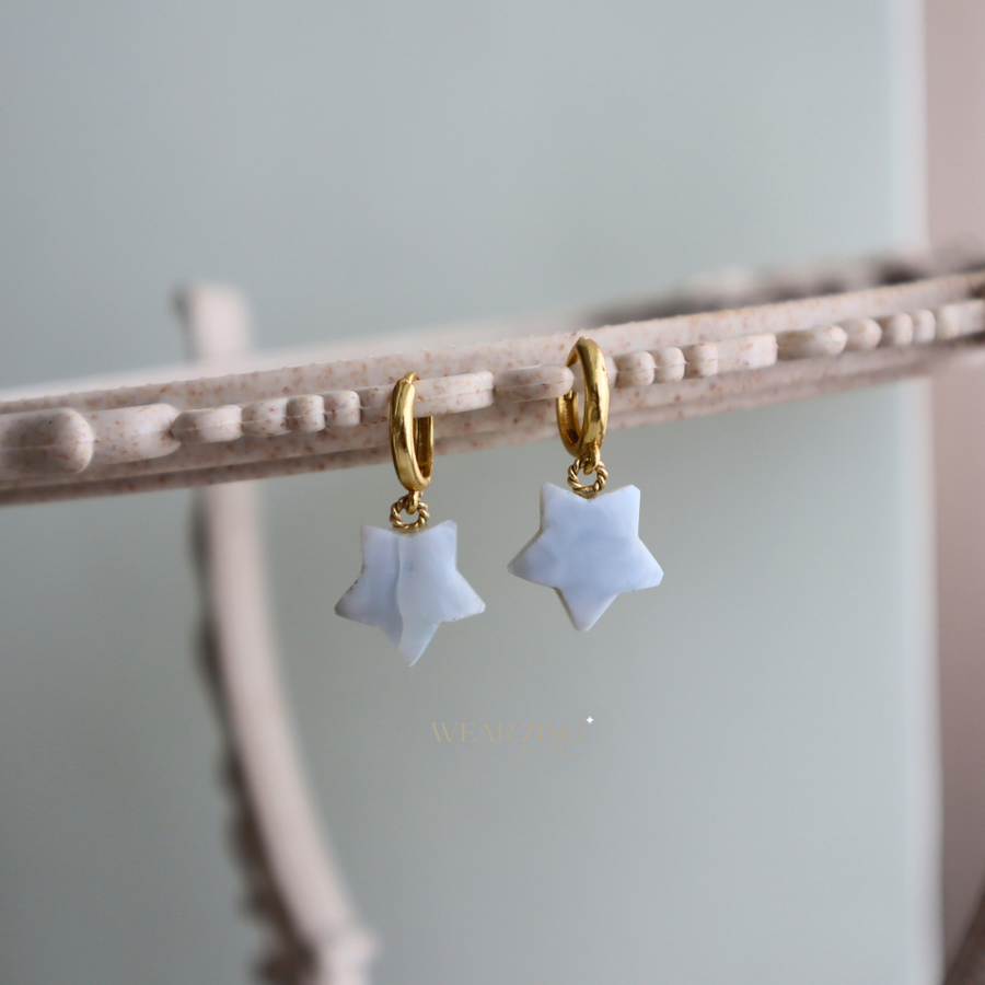 Blue Opal Star Huggies
