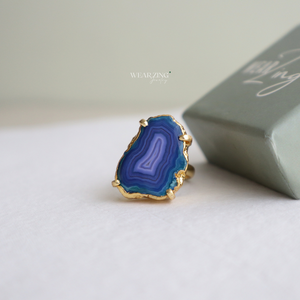 Blue Wavy Agate Ring
