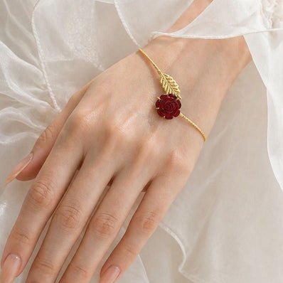 Red Rose Leaf Bracelet