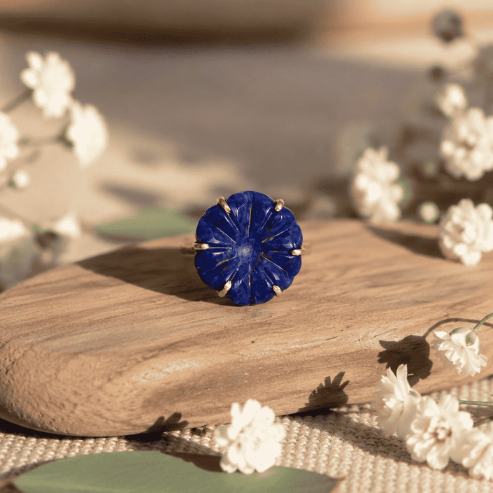 Lapis Lazuli Flower Ring WearZing - Crystal Jewelry Store in India