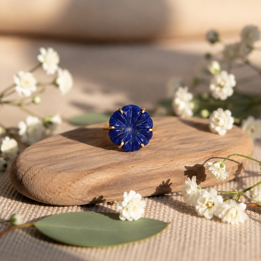 Lapis Lazuli Flower Ring WearZing - Crystal Jewelry Store in India