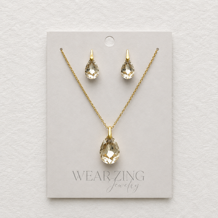 Champagne Teardrop Necklace & Earrings Set WearZing - Crystal Jewelry Store in India