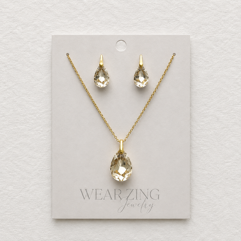 Champagne Teardrop Necklace & Earrings Set WearZing - Crystal Jewelry Store in India
